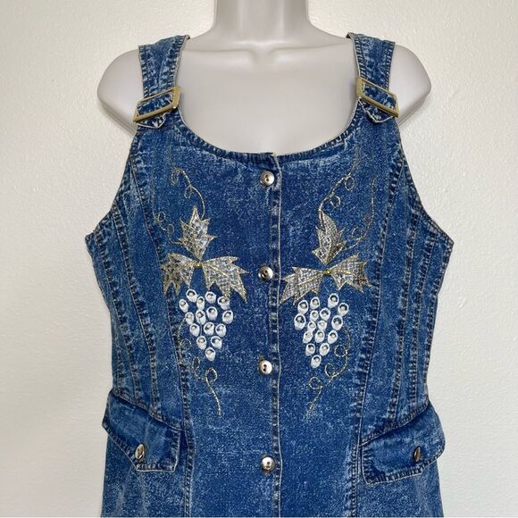 Vintage License Acid Wash Blue Denim Embellished Jumper Dress Women Size Small - Picture 3 of 14